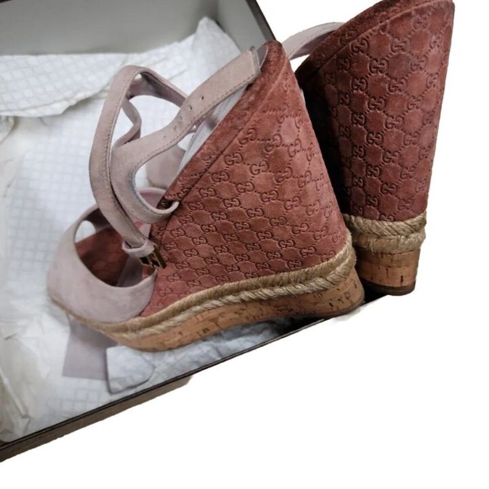 GUCCI Monogram Pattern Pink Suede Espadrilles 9.5 Pre-Loved - Picture 8 of 15